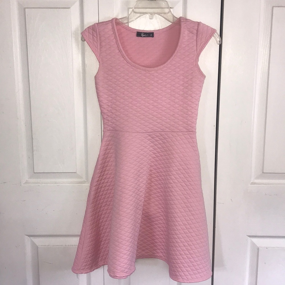 PINK QUILTED SKATER DRESS